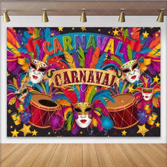 Lofaris Colorful Carnaval Party Backdrop Festive Mask and Drum Celebration Banner for Studio