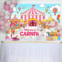 Lofaris Colorful Carnival Birthday Backdrop with Circus Tent and Clown Festive Animal Party Background for Kids Celebration