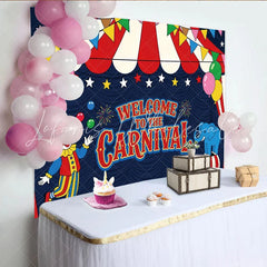 Lofaris Colorful Carnival Holiday Backdrop with Clown Elephant and Balloons Circus Tent Theme Party Photography Background