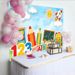 Lofaris Colorful Cartoon Back to School Backdrop with Pencils ABC Blocks and Numbers Fun Learning Theme Photo Background for Kids