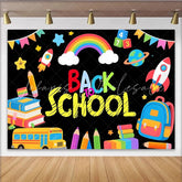 Lofaris Colorful Cartoon Back to School Backdrop with Rainbow and Books Fun Photography Background for Kids Party Decor