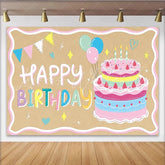 Lofaris Colorful Cartoon Birthday Backdrop with Cake and Balloons Cute Photo Background for Kids Party Decor and Studio Photoshoot.