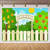 Lofaris Colorful Cartoon Orchard Photography Backdrop with Fruit Trees Sunny Farm Background for Kids Photoshoot and Party Decor.
