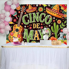 Lofaris Colorful Cinco de Mayo Photography Backdrop with Sombreros and Guitar Vibrant Mexican Fiesta Background for Party Decoration