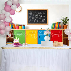 Lofaris Colorful Classroom Photography Backdrop with Blackboard and Lockers Vibrant School Background for Kids’ Portraits and Events