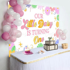 Lofaris Colorful Daisy First Birthday Backdrop for Girls Vibrant Floral Party Background for One Year Old Photoshoot