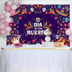 Lofaris Colorful Dia de los Muertos Backdrop with Sugar Skulls and Marigolds Mexican Fiesta Background for Holiday Party Decor