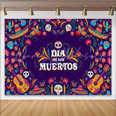 Lofaris Colorful Dia de los Muertos Backdrop with Sugar Skulls and Marigolds Mexican Fiesta Background for Holiday Party Decor