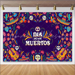 Lofaris Colorful Dia de los Muertos Backdrop with Sugar Skulls and Marigolds Mexican Fiesta Background for Holiday Party Decor