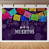 Lofaris Colorful Dia de los Muertos Mexican Fiesta Backdrop with Papel Picado and Sugar Skulls Vibrant Photography Background