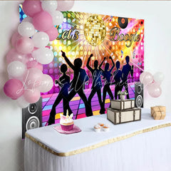 Lofaris Colorful Disco Dance Backdrop with Let’s Boogie and Dancing Silhouettes Vibrant 70s Party Background for Retro Event Photo Booth