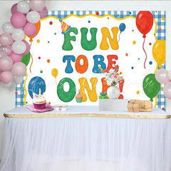 Lofaris Colorful Fun To Be One 1st Birthday Backdrop Balloons and Party Hat Gingham Border Background for Baby’s Party