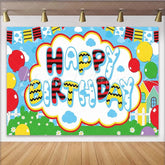 Lofaris Colorful Happy Birthday Party Backdrop Vibrant Cartoon Style Celebration Decor for Kids