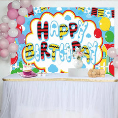 Lofaris Colorful Happy Birthday Party Backdrop Vibrant Cartoon Style Celebration Decor for Kids