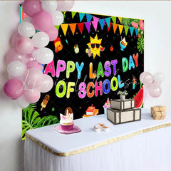 Lofaris Colorful Happy Last Day of School Backdrop with Summer Sun and Ice Cream Vibrant Party Background for Celebration