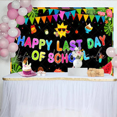 Lofaris Colorful Happy Last Day of School Backdrop with Summer Sun and Ice Cream Vibrant Party Background for Celebration