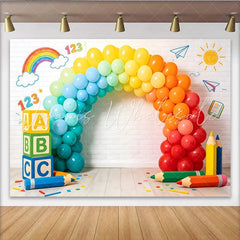 Lofaris Colorful Learning Photography Backdrop with Rainbow Balloons and ABC Blocks Playful Studio Background for Kids Photoshoot