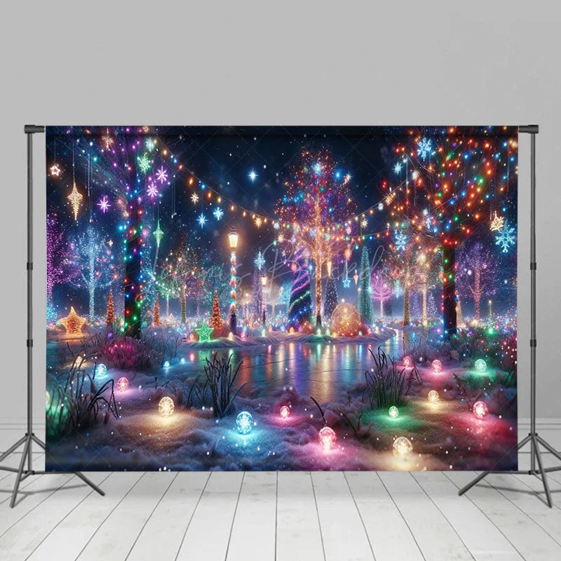 Lofaris Colorful Lighted Trees Snowy Christmas Vibe Backdrop