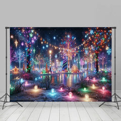 Lofaris Colorful Lighted Trees Snowy Christmas Vibe Backdrop