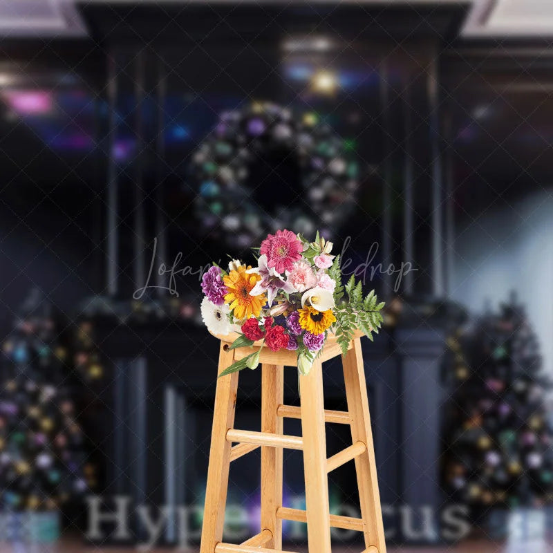 Lofaris Colorful Lights Black Wall Christmas Vibe Backdrop