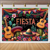 Lofaris Colorful Mexican Fiesta Backdrop with Guitars and Sombreros Vibrant Party Background for Celebration Decor