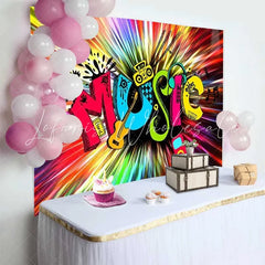 Lofaris Colorful Neon Music Theme Birthday Backdrop Retro Boombox Guitar Headphones Party Photography Background