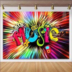 Lofaris Colorful Neon Music Theme Birthday Backdrop Retro Boombox Guitar Headphones Party Photography Background