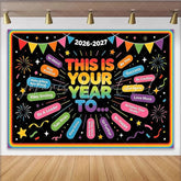 Lofaris Colorful New Year Backdrop with Motivational Quotes and Festive Fireworks Inspiring Party Decor for Celebration