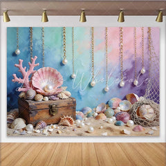 Lofaris Colorful Ocean Mermaid Photography Backdrop with Treasure Chest Pearls and Seashells Underwater Background for Photo
