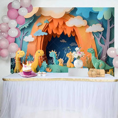 Lofaris Colorful Paper Cut Style Cute Dinosaur Jungle Birthday Cake Smash Backdrop Baby Birthday Party Photo Booth