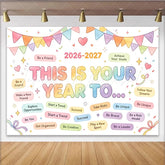 Lofaris Colorful Pastel New Year Resolution Backdrop with Motivational Phrases Inspirational Background for Goal Setting Party Decor