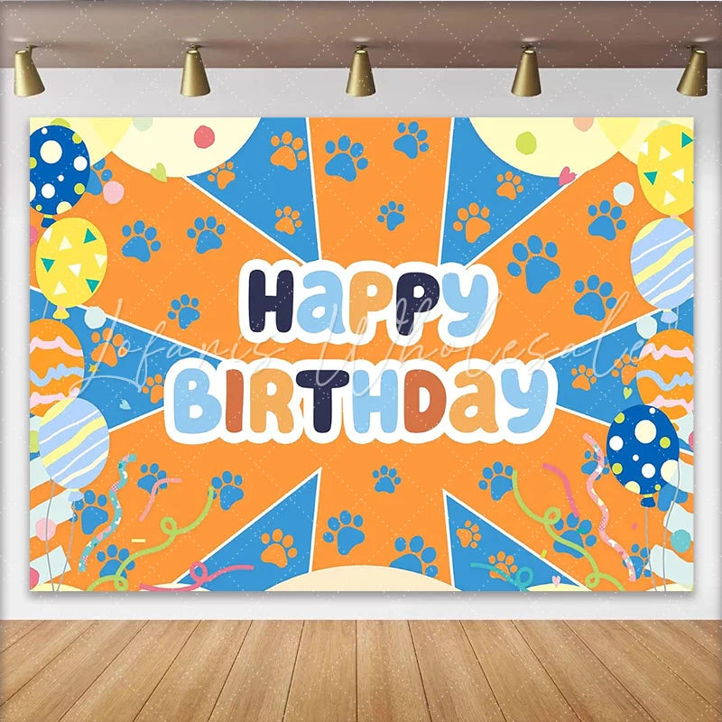 Lofaris Colorful Paw Print Happy Birthday Backdrop with Balloons Vibrant Party Background for Pet Themed Photoshoot