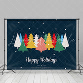 Lofaris Colorful Pine Trees Blue Happy Holidays Backdrop