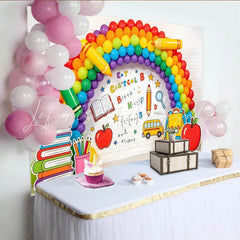 Lofaris Colorful Rainbow Back To School Backdrop with Books and Pencils Educational Photo Background for Classroom Decor and Party