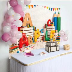 Lofaris Colorful School Photography Backdrop with Giant Pencils Letters Books Educational Classroom Background for Kids Photoshoot