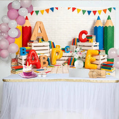 Lofaris Colorful School Photography Backdrop with Giant Pencils Letters Books Educational Classroom Background for Kids Photoshoot