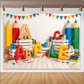 Lofaris Colorful School Photography Backdrop with Giant Pencils Letters Books Educational Classroom Background for Kids Photoshoot