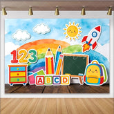 Lofaris Colorful School Photography Backdrop with Rainbow and Learning Elements Bright Educational Background for Kids Photoshoot