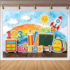 Lofaris Colorful School Photography Backdrop with Rainbow and Learning Elements Bright Educational Background for Kids Photoshoot