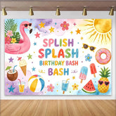 Lofaris Colorful Splish Splash Birthday Backdrop with Flamingo Summer Pool Party Background for Kids Photoshoot and Decor