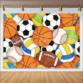 Lofaris Colorful Sports Photography Backdrop with Game Balls Fun Game Day Background for Party Decor and Photoshoot.