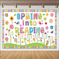 Lofaris Colorful Spring Reading Photography Backdrop with Flowers Birds Whimsical Educational Background for Classroom Decor