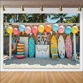 Lofaris Colorful Surf Birthday Backdrop with Beach and Palm Trees Vibrant Summer Party Background for Photoshoot and Decoration