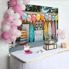 Lofaris Colorful Surf Birthday Backdrop with Beach and Palm Trees Vibrant Summer Party Background for Photoshoot and Decoration