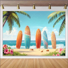 Lofaris Colorful Surfboard Tropical Beach Photography Backdrop Ocean Wave Summer Photo Background for Studio Shoot