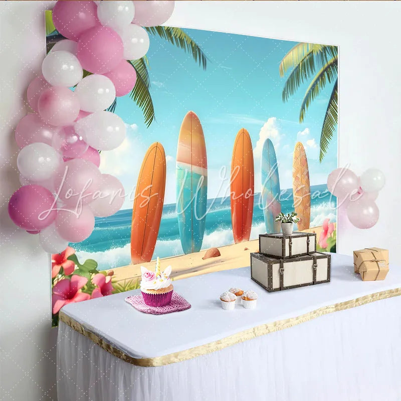 Lofaris Colorful Surfboard Tropical Beach Photography Backdrop Ocean Wave Summer Photo Background for Studio Shoot