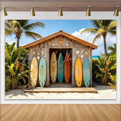 Lofaris Colorful Surfboards Beach Shack Photography Backdrop Tropical Summer Vacation Photo Background for Studio