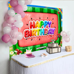 Lofaris Colorful Watermelon Cartoon Birthday Backdrop with Rainbow and Ladybugs Vibrant Party Background for Kids Photoshoot and Celebration