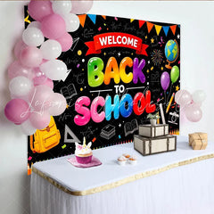 Lofaris Colorful Welcome Back To School Backdrop with Balloons and School Supplies Chalkboard Style Photography Background for Classroom