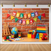 Lofaris Colorful Welcome Back to School Backdrop with Brick Wall Educational Theme Background for Classroom Photography